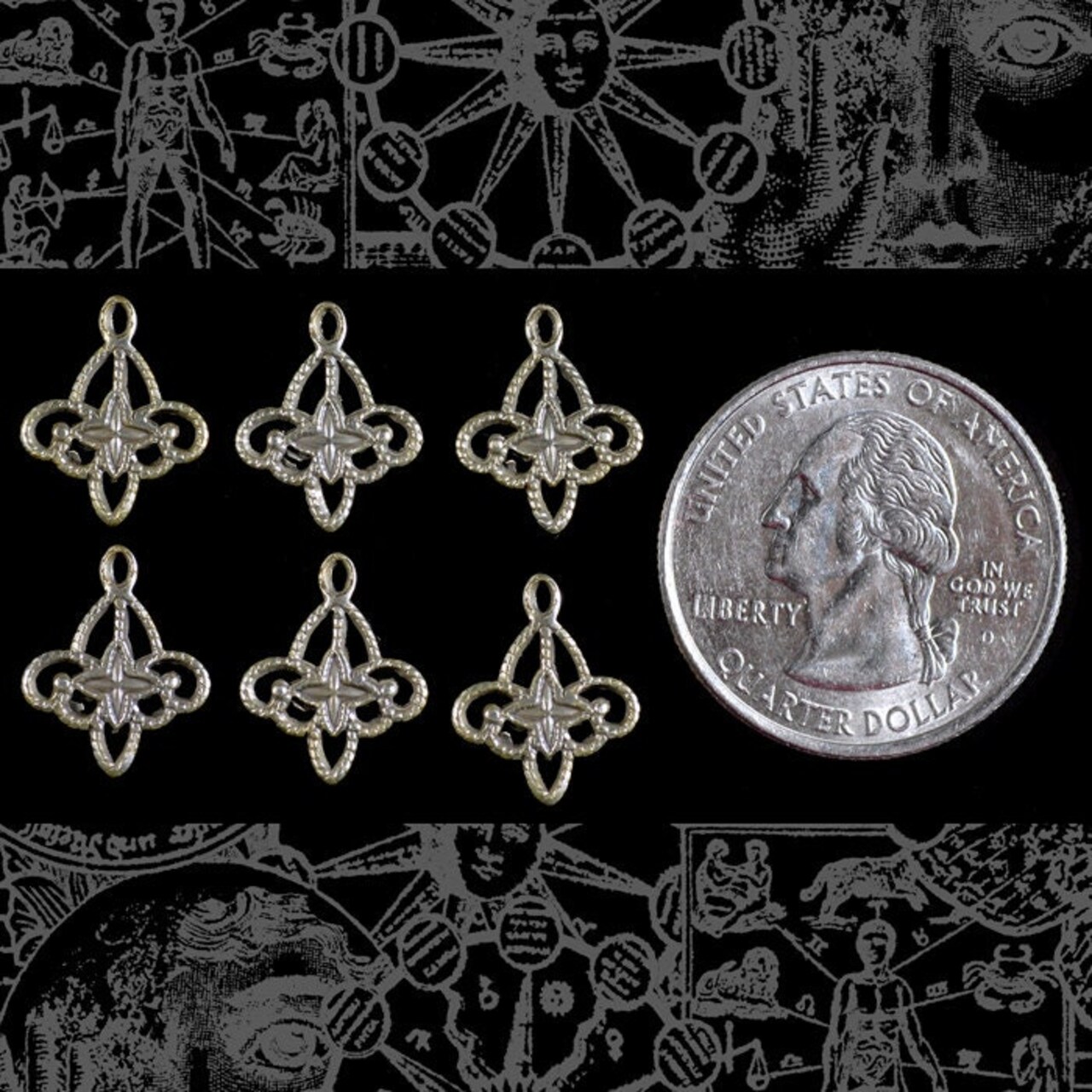Antiqued Silver Plated Brass Clover Filigree Connectors - Set of Six - S-2C10